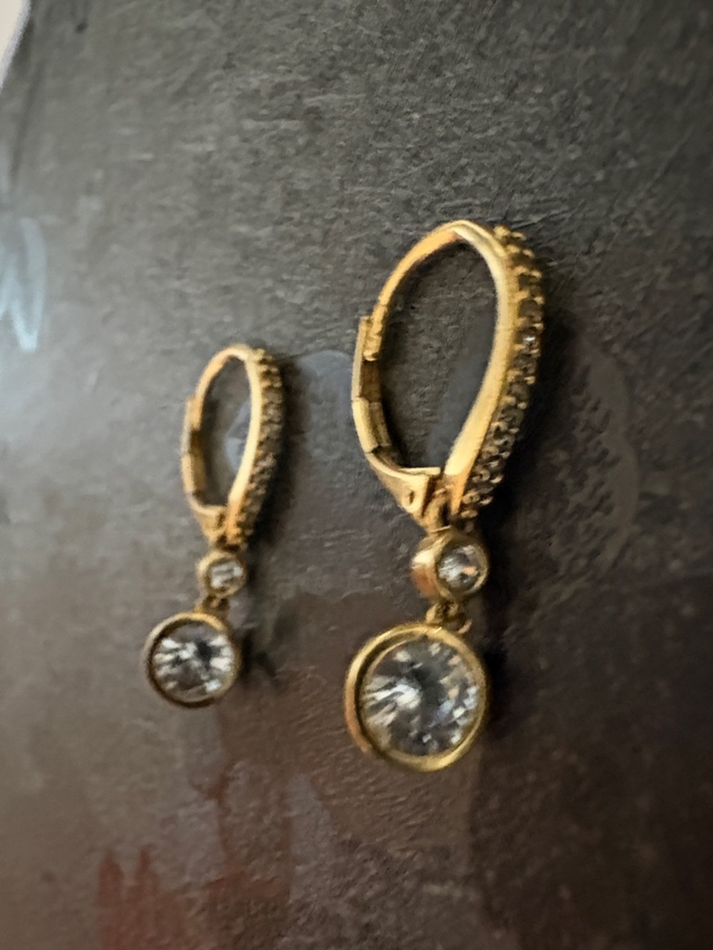 TWO-DAY SALE! DOUBLE BEZEL CRYSTAL GOLD-PLATED LEVERBACK 1.3" EARRINGS - Picture 7 of 8
